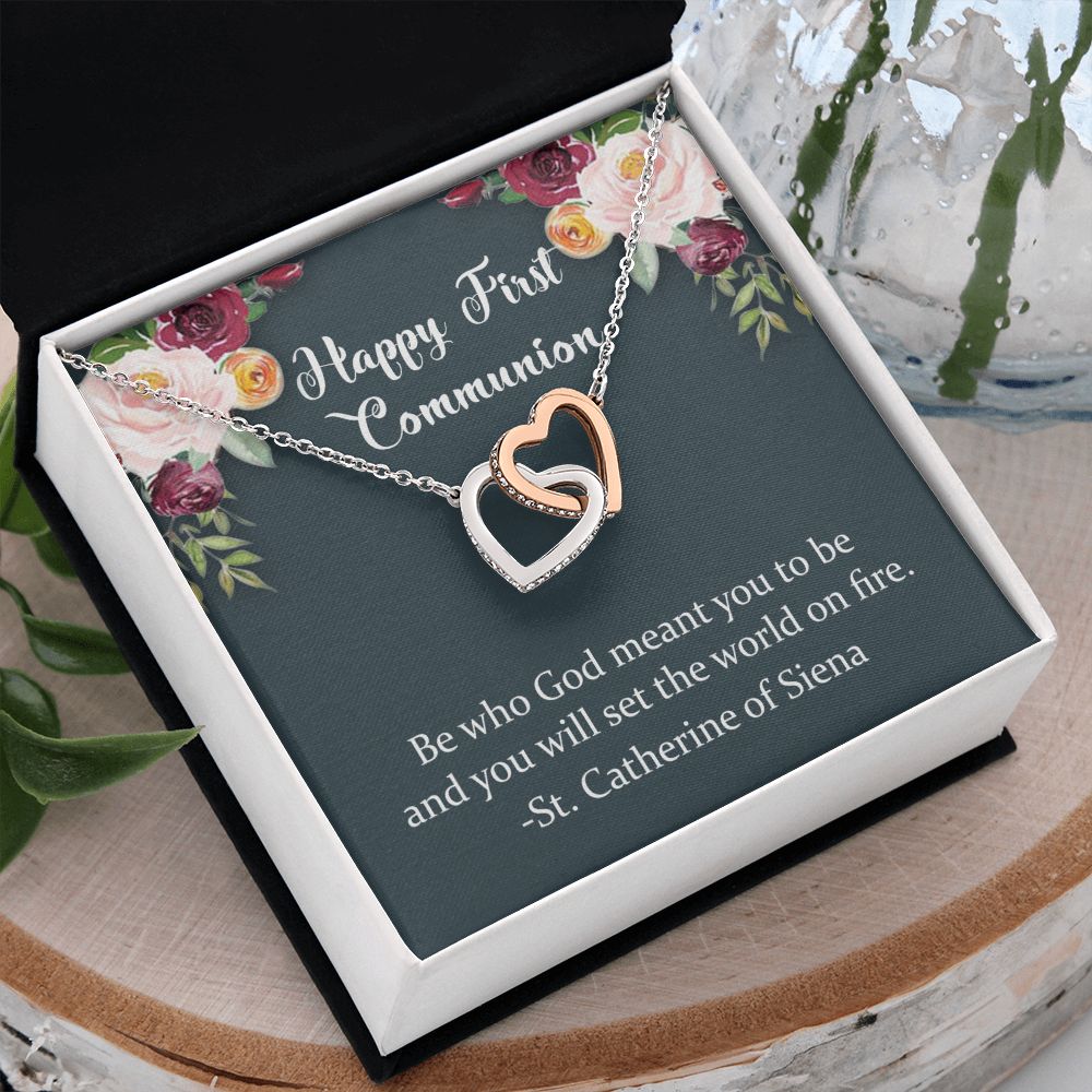 First Communion Necklace, First Communion Gift, First Holy Communion, 1st Communion, Gifts For Girl First Communion Congrats Graduation Pendants Gift For Daughter, Granddaughter, Niece Interlocking Hearts Necklace