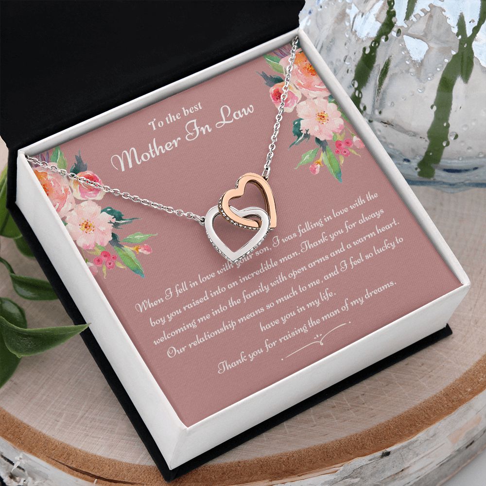 To The Best Mother In Law Gifts, Love Knot Necklace, Mother's Day Necklace Gifts Interlocking Hearts Necklace