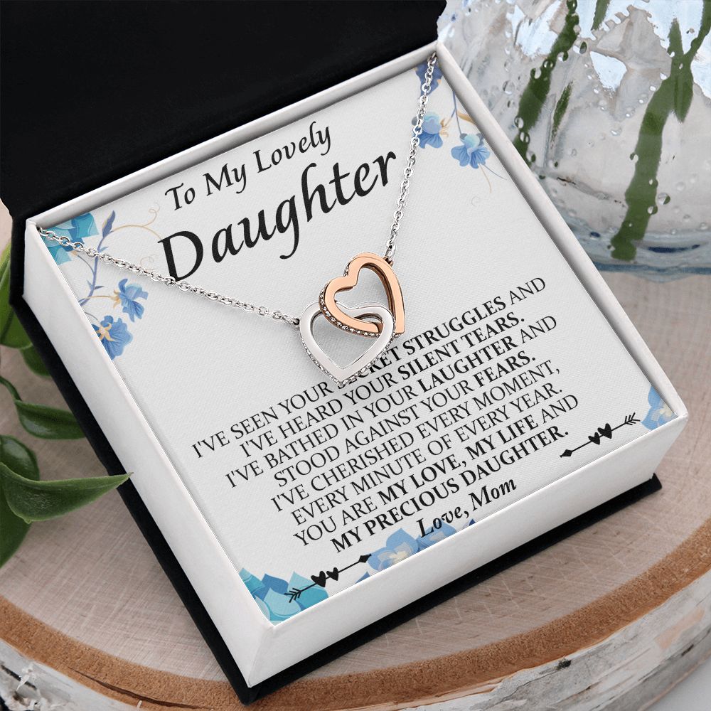 Mother and Daughter Necklace for Girls, To My Daughter Gift Necklace from Mom, Birthday Christmas Gift Graduation Gifts for Daughters, Jewelry Pendant Present for Daughter, Mother Daughter Gift 41 Interlocking Hearts Necklace