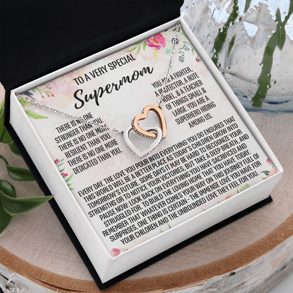 To Supermom Mom Necklace Gift for Single Mother Necklace Holiday, Christmas, Birthday Present for Single Mother, Super Mom, Mother's Day Gift Mom Jewelry for Women 301 Interlocking Hearts Necklace