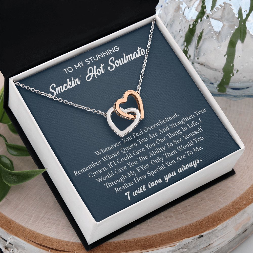 To My Soulmate Necklace for Women Birthday Valentines Day Jewelry Gifts For My Wife with Message Card Box Personalized Gift Present Pendant for Future Wife Soulmate Girlfriend Love 5 Interlocking Hearts Necklace