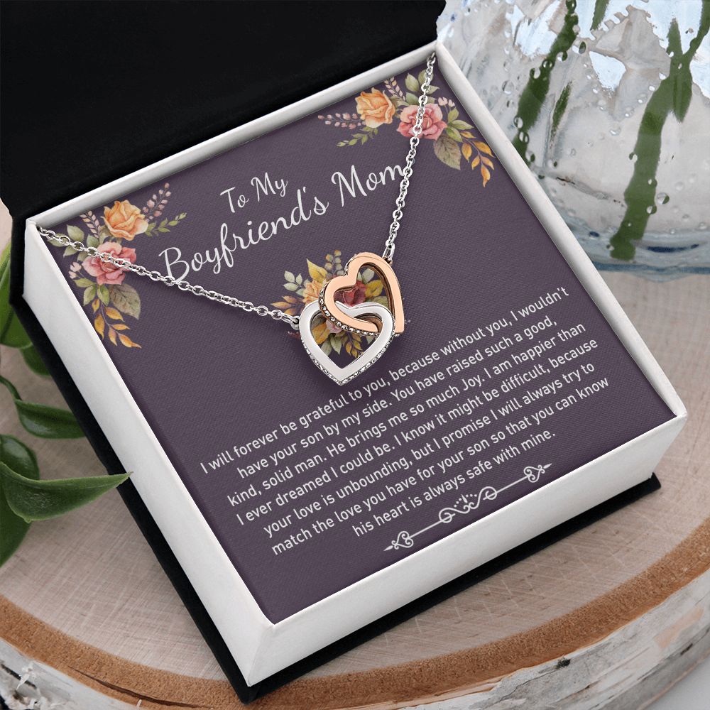 To My Boyfriends Mom Necklace Jewelry Gifts For Boyfriends Mom Mothers Day Gifts For Boyfriend'S Mom, To My Boyfriends Mom Gifts On Birthday Christmas Thanksgiving Retirement Interlocking Hearts Necklace