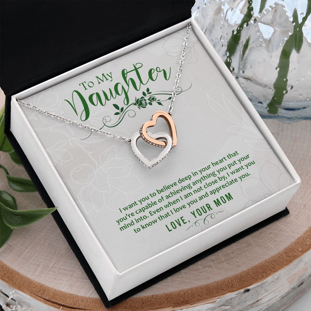 Mother and Daughter Necklace for Girls, To My Daughter Gift Necklace from Mom, Birthday Christmas Gift Graduation Gifts for Daughters, Jewelry Pendant Present for Daughter, Mother Daughter Gift 42 Interlocking Hearts Necklace