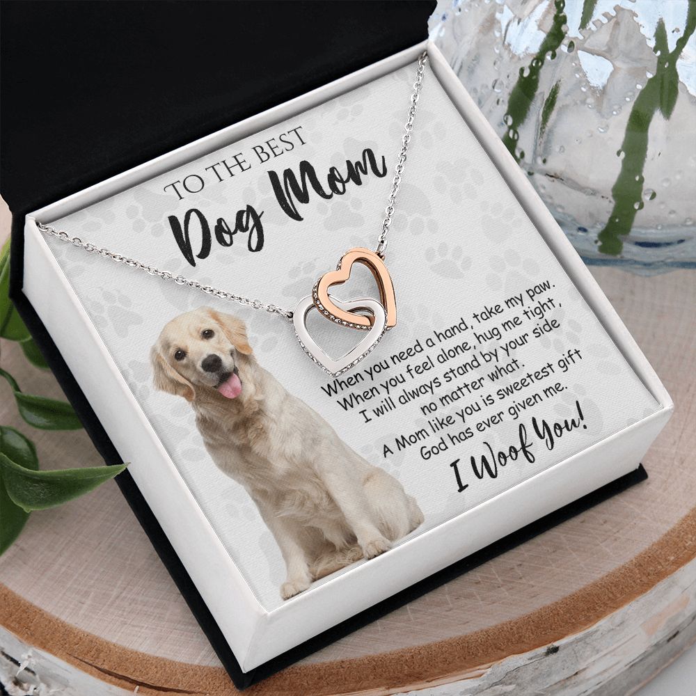 To The Best Golden Retriever Dog Mom Knot Necklace Mother's Day Gift , I Woof You Gift Card, Message Card Jewelry For Dog Lovers, Necklace For Mom Interlocking Hearts Necklace