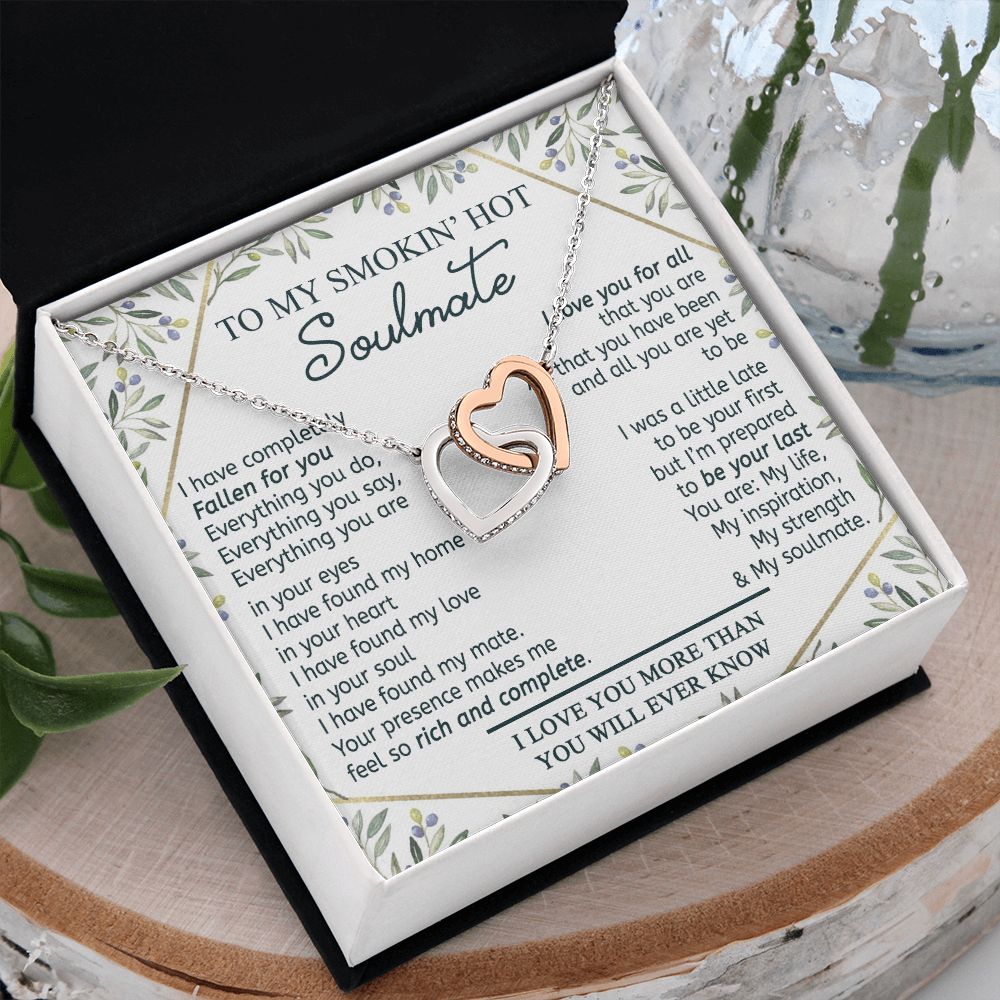 To My Smokin Hot Soulmate Necklace - Wife Gifts From Husband To My Wife Necklace, Gift for Her Romantic, Girlfriend Gifts Necklace for Wife from Men Includes Message Card and Gift Box 18 Interlocking Hearts Necklace