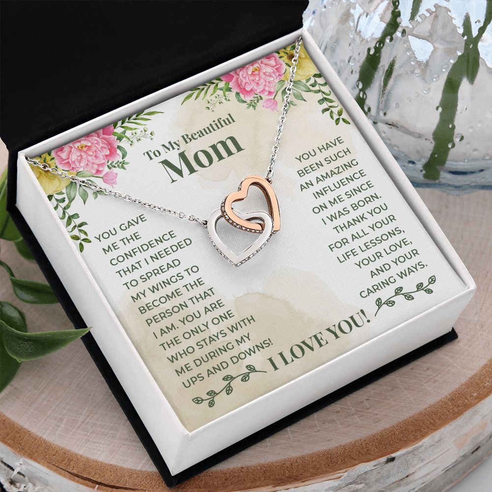 Mom Necklace Gifts for Mom from Daughter to Mom Gifts for Mothers Day from Daughter, To My Mom Necklace from Daughter to Mom Birthday Gifts Necklace with Message Card and Gift Box22 Interlocking Hearts Necklace