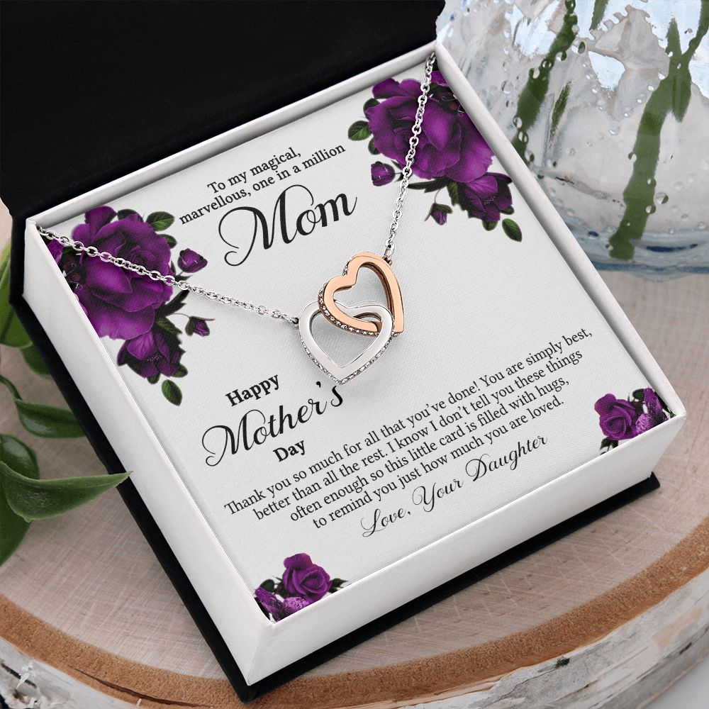 Mom Necklace Gifts for Mom from Daughter to Mom Gifts for Mothers Day from Daughter, To My Mom Necklace from Daughter to Mom Birthday Gifts Necklace with Message Card and Gift Box3 Interlocking Hearts Necklace