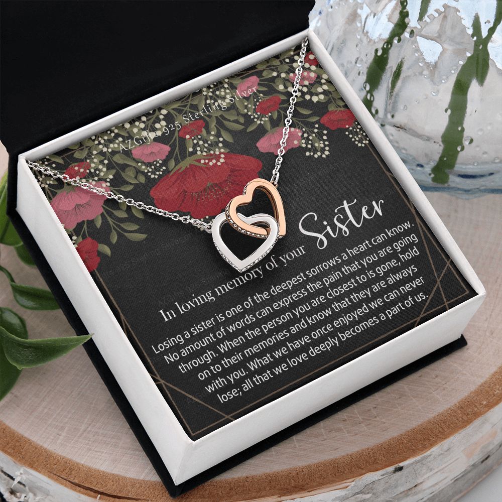 In Loving Memory of Your Sister Necklace Grief Gifts for Grieving Gift for Memorial Pendant Necklace Gifts for Remembrance Gifts for Bereavement Gifts Sorry for Your Loss 301 Interlocking Hearts Necklace
