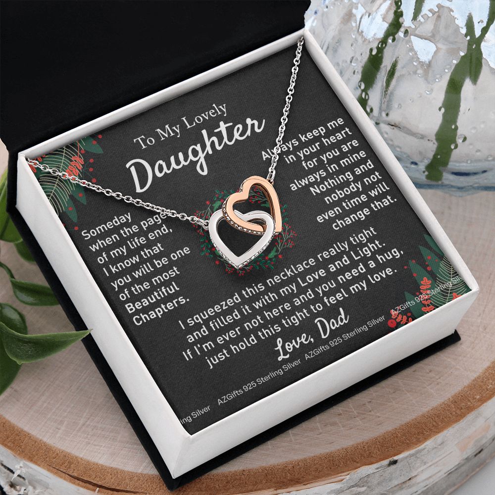 To My Daughter Necklace from Dad Father to Daughter Necklace for Daughter Gift for Daughter Wedding Gift Daughter Jewelry for Daughter Present for Christmas Birthday Gift Interlocking Hearts Necklace