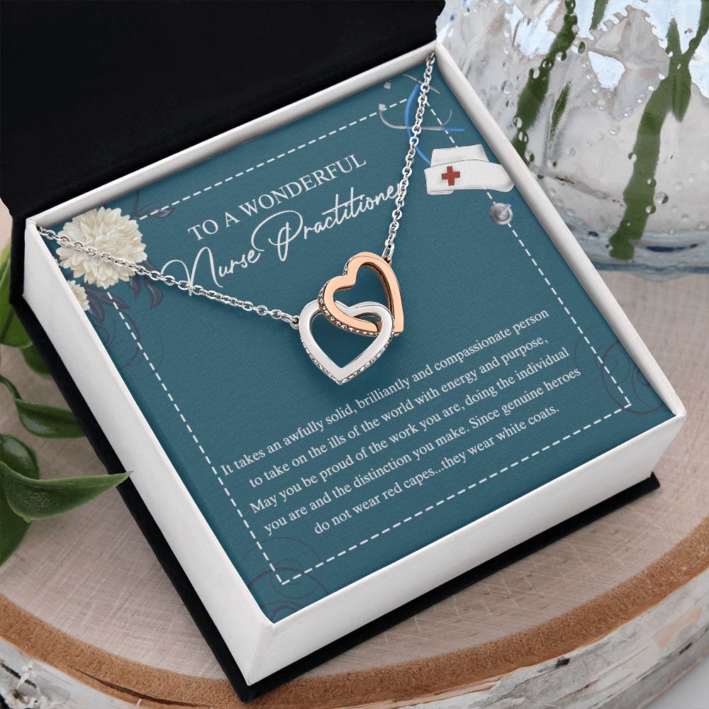 To My Nurse Practitioner Necklace with Box Message Card, Gift For Nurse Jewelry Congrats Graduation Pendants Gift For Daughter, Granddaughter, Niece, Sister Interlocking Hearts Necklace