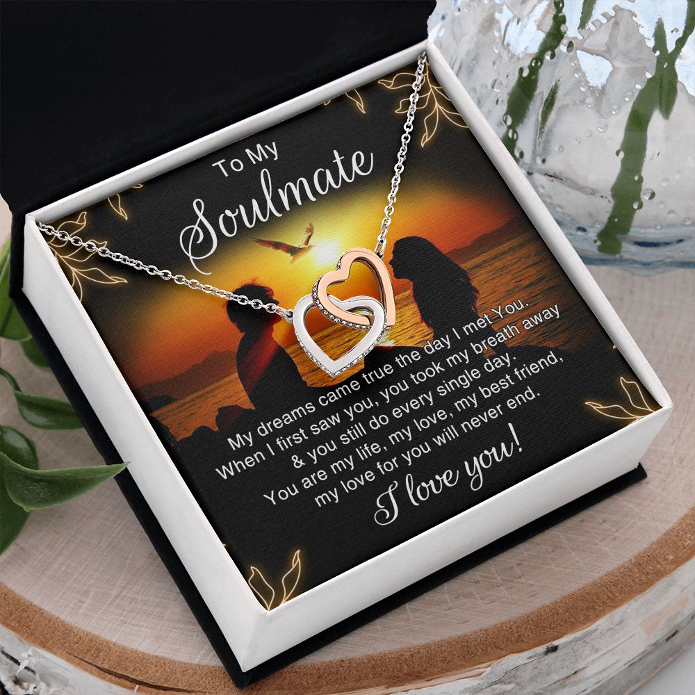To My Soulmate Necklace for Women Birthday Christmas Jewelry Gifts For My Wife with Message Card Box Personalized Gift Present Pendant for Future Wife Soulmate Girlfriend Love 6 Interlocking Hearts Necklace