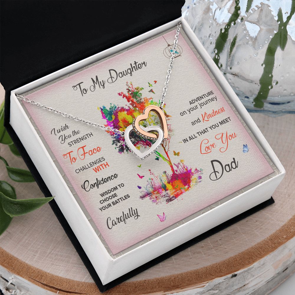 To My Daughter Necklace Pendant I Wish You The Strength To Face With Message Card Gift Box Gift For To Daughter, Daughter In Law Gift On Birthday Anniversary Gift Interlocking Hearts Necklace