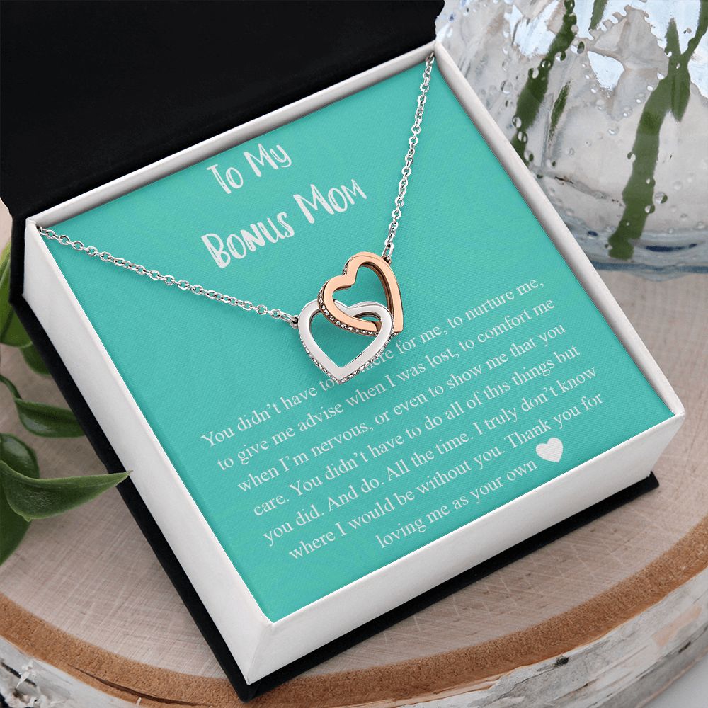 To My Bonus Mom Necklace, Mother's Day Gift for Step Mom, Love Knot Necklace Interlocking Hearts Necklace