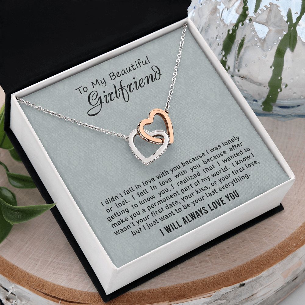 To My Girlfriend Necklace from Boyfriend, Personalized Necklace for Women, Luxury Necklace for Girlfriend, Wedding Anniversary Present For Her, Girlfriend Gift Jewelry Christmas Birthday Gift2 Interlocking Hearts Necklace