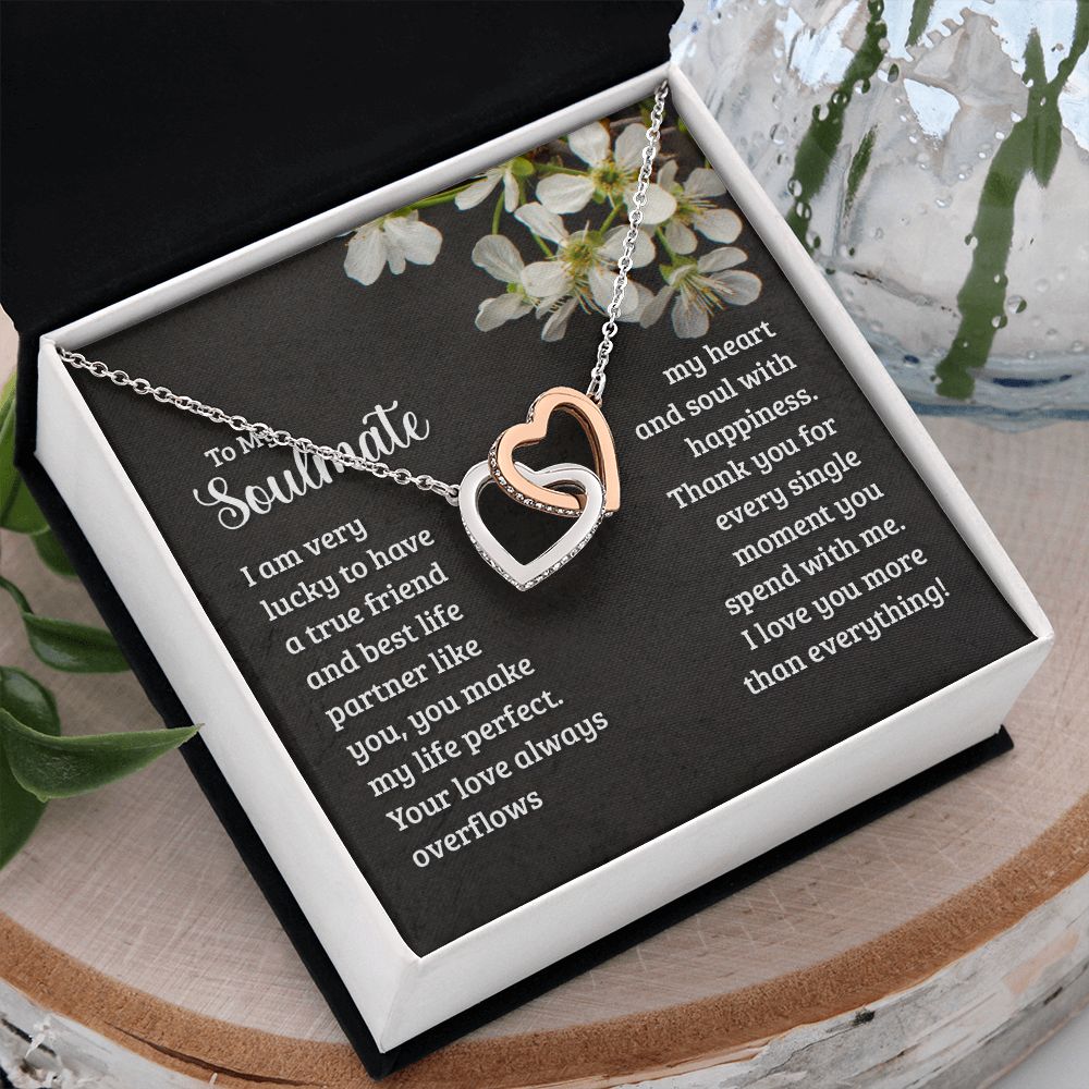 To My Soulmate Necklace for Women Birthday Christmas Jewelry Gifts For My Wife with Message Card Box Personalized Gift Present Pendant for Future Wife Soulmate Girlfriend Love 18 Interlocking Hearts Necklace