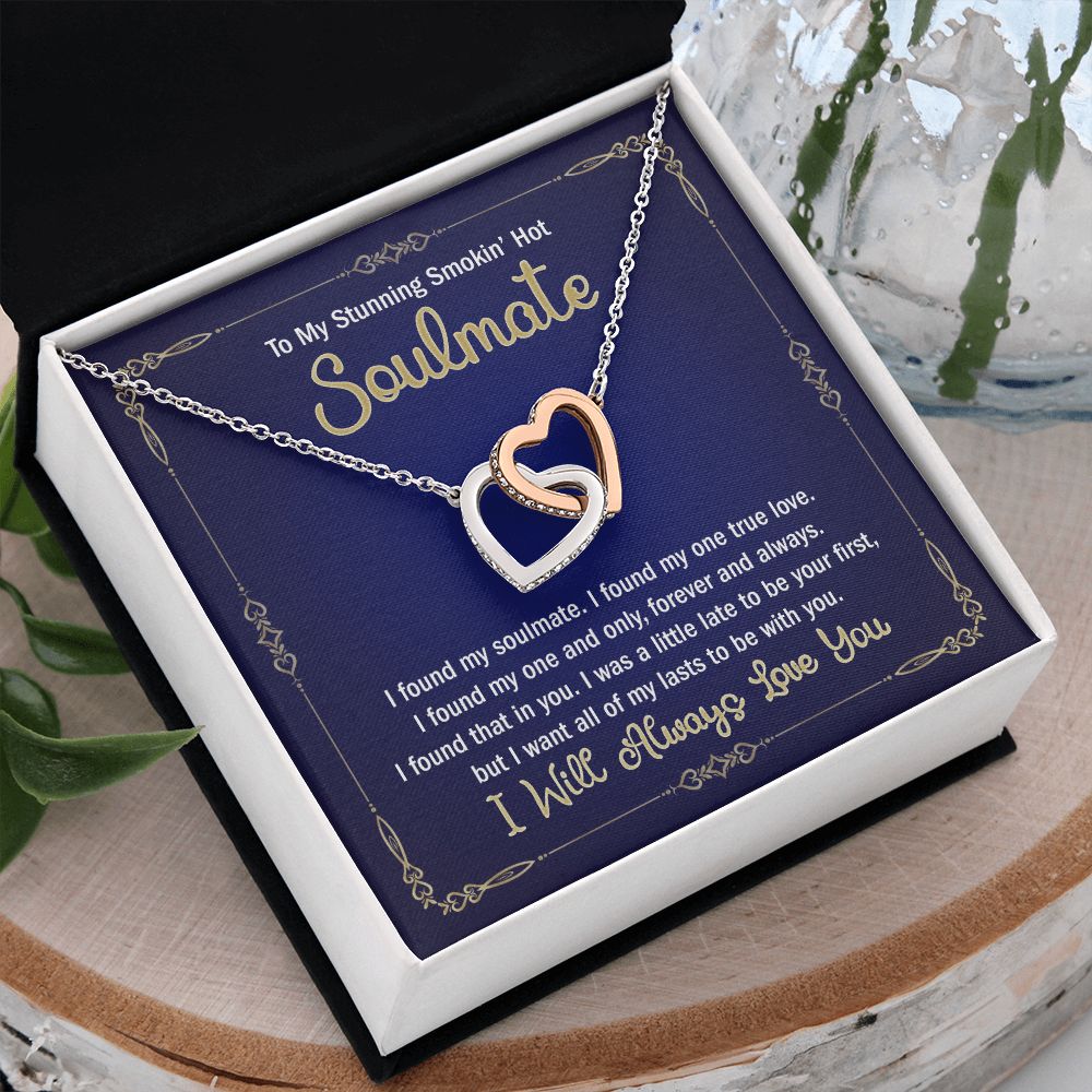 To My Smokin Hot Soulmate Necklace - Wife Gifts From Husband To My Wife Necklace, Gift for Her Romantic, Girlfriend Gifts Necklace for Wife from Men Includes Message Card and Gift Box 6 Interlocking Hearts Necklace