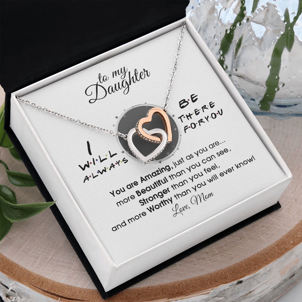 Mother Daughter Gift Ideas, To My Daughter Gift Necklace from Mom, Jewelry Pendant Present for Daughter, Birthday Christmas Gift Graduation Gifts for Daughters, Mother and Daughter Necklace 33 Interlocking Hearts Necklace