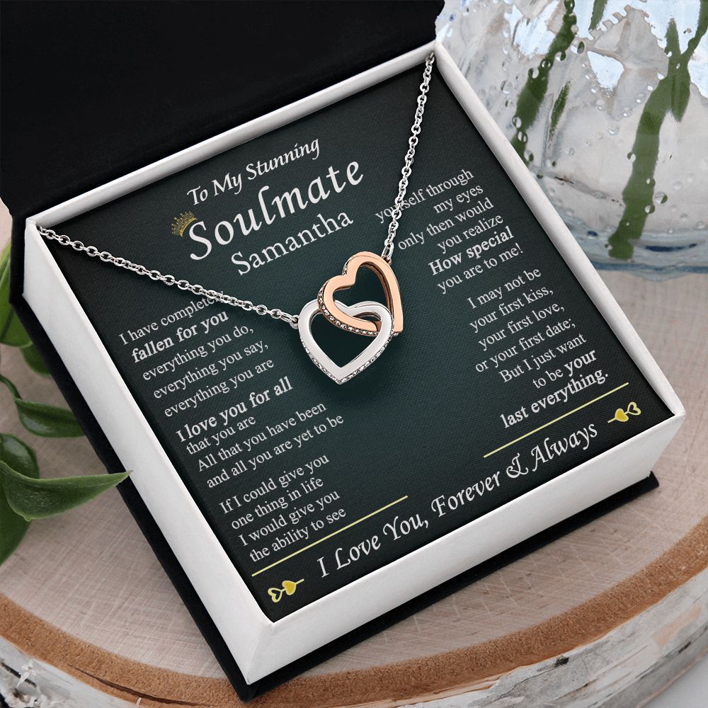 To My Soulmate Necklace for Women Birthday Valentines Day Jewelry Gifts For My Wife with Message Card Box Personalized Gift Present Pendant for Future Wife Soulmate Girlfriend Love 1 Interlocking Hearts Necklace