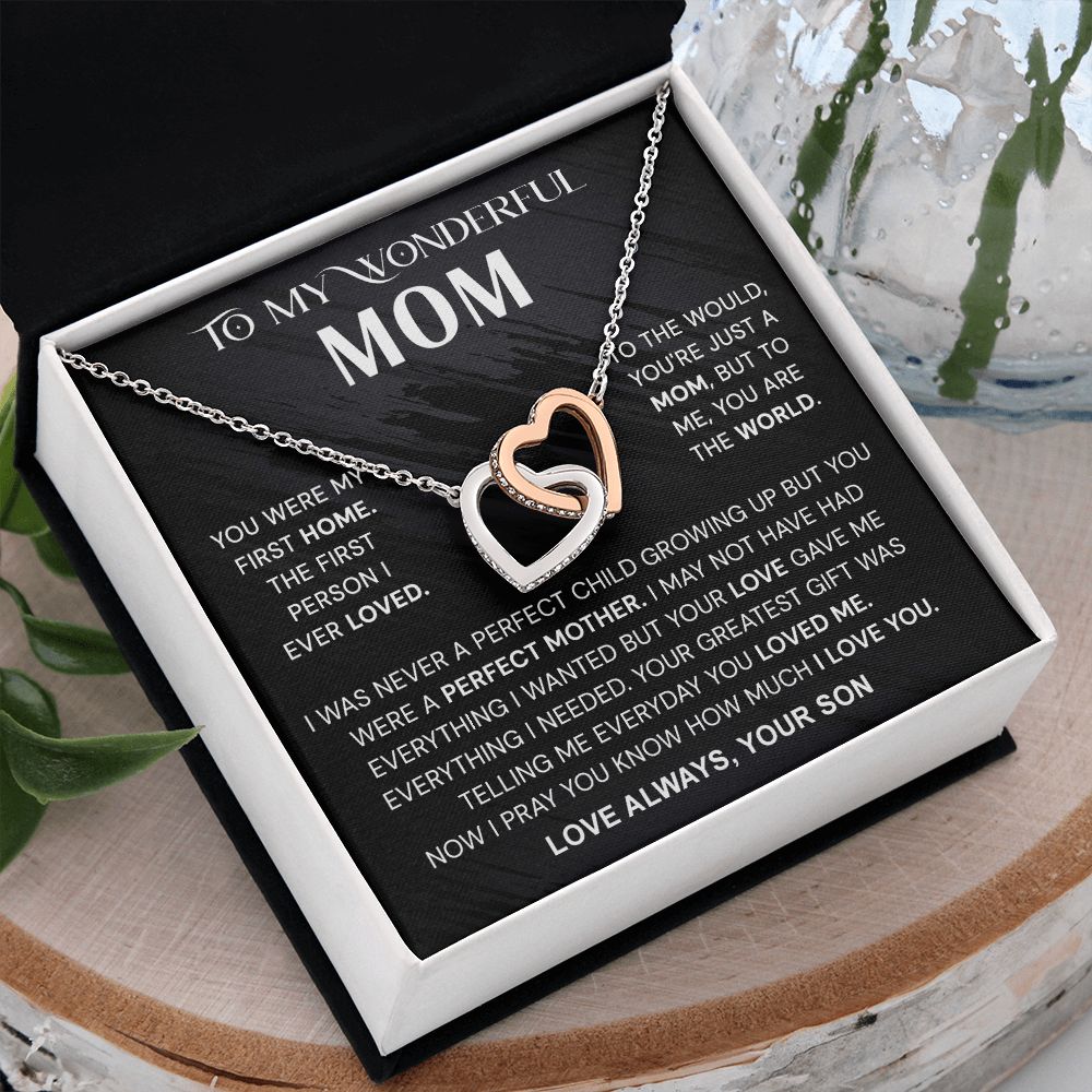 To My Wonderful Mom Necklace, Mom From Son Gift, Gift for Mother's Day From Son, Gift for Mom, Mother Gift from Son Necklace, Son to Mom Gifts, Mom gifts, Mothers Day Gift From Son Interlocking Hearts Necklace