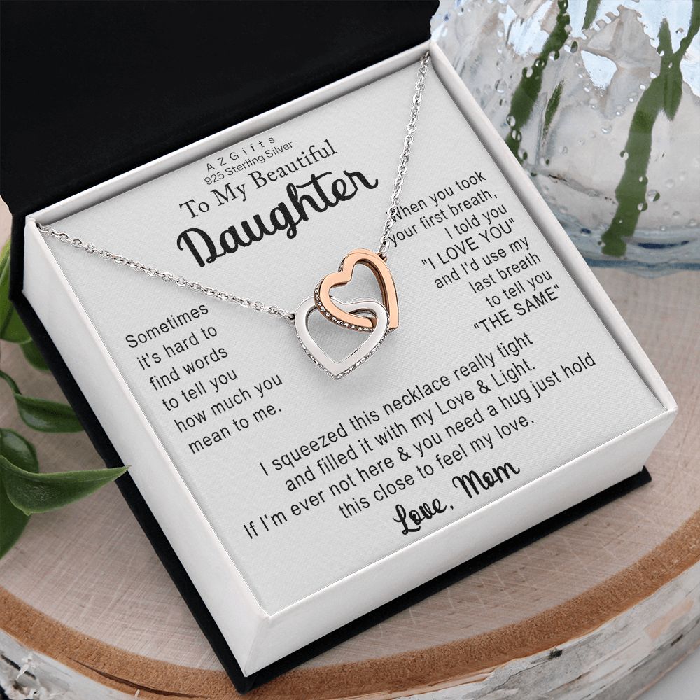 To My Daughter Necklace Gift from Mom Necklace for Daughter from Mom Mother Christmas Birthday Gifts for Teen Girls Women Gift for Daughter Jewelry Present for Her Interlocking Hearts Necklace