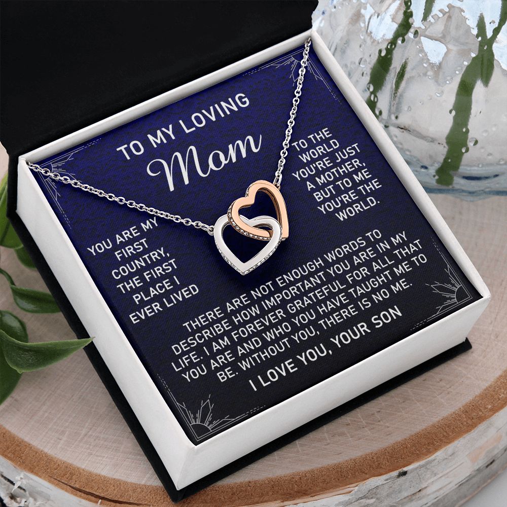 To My Loving Mom Necklace, Gift for Mom from Son, Mother's Day Jewelry Gift, Necklace for Mom Birthday Anniversary Mother's Day Jewelry Gift, To My Mom Necklace from Son Interlocking Hearts Necklace