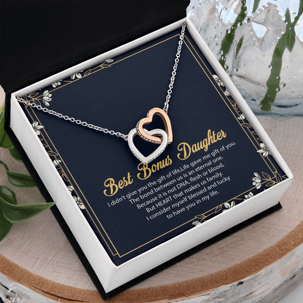 Bonus Daughter Gifts From Stepdad, Step Daughter Gifts From Stepmom, Stepdaughter Gifts From Stepdad, Father Stepdaughter Necklace, To My Bonus Daughter Necklaces, Christmas Gifts For Bonus8 Interlocking Hearts Necklace