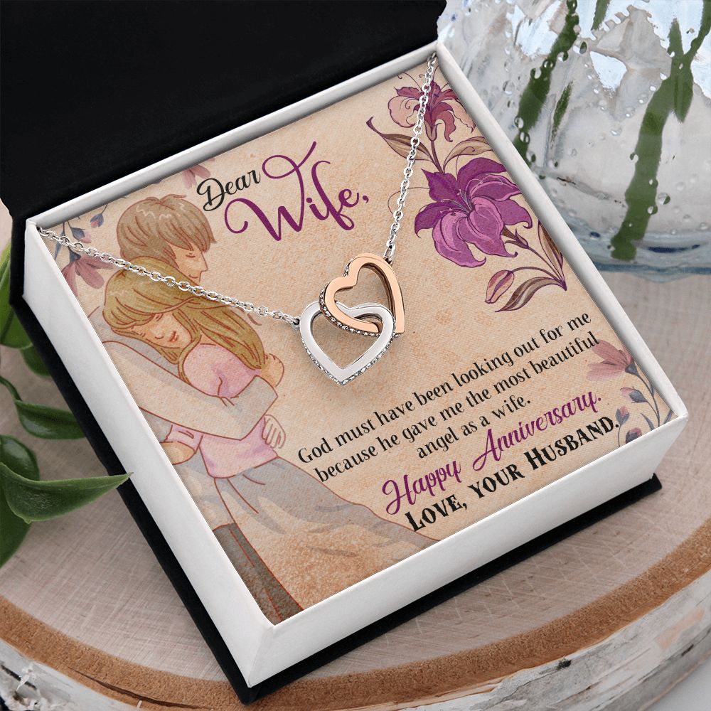 To My Wife Necklace, Wedding Anniversary Jewelry For Women, Necklace For Wife from Husband, Gift For Wife Birthday Gifts From Husband Necklace, Jewelry With Message Card In A Gift Box7 Interlocking Hearts Necklace