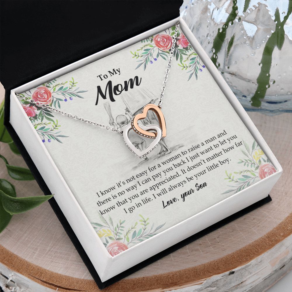 To My Mom Necklace Pendant Gift From Son And Happy Mother's Day Gift For Mom Birthday, Anniversary Your Little Boy Interlocking Hearts Necklace