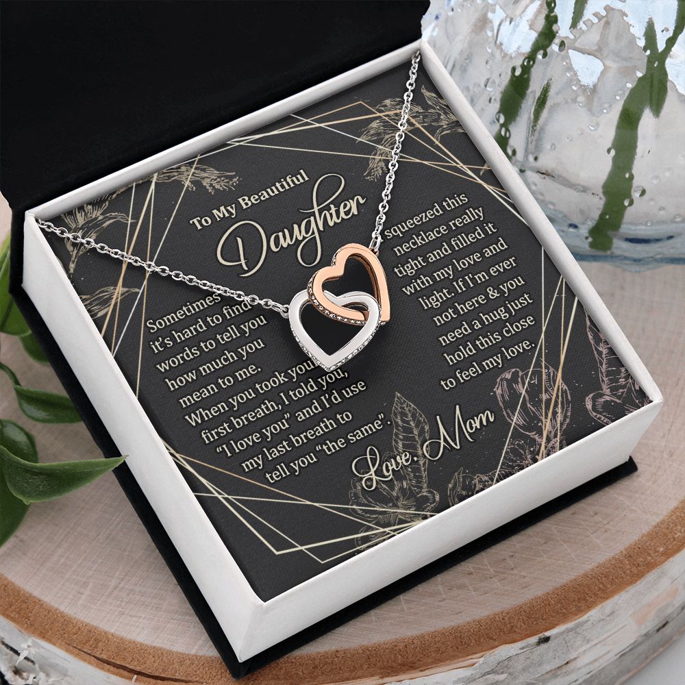 To My Daughter Gift Necklace from Mom, Mother and Daughter Necklace for Girls, Mother Daughter Gift Ideas, Jewelry Pendant Interlocking Hearts Necklace
