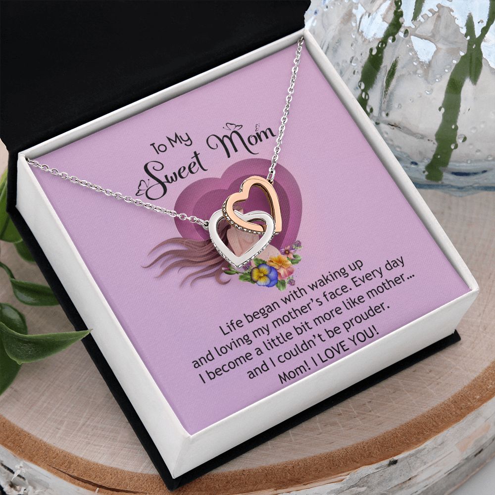 To My Sweet Mom, Sweet Mom Necklace Pendant, Mothers Day Gifts, Gift For Sweet Mom, New Mom Gifts Interlocking Hearts Necklace