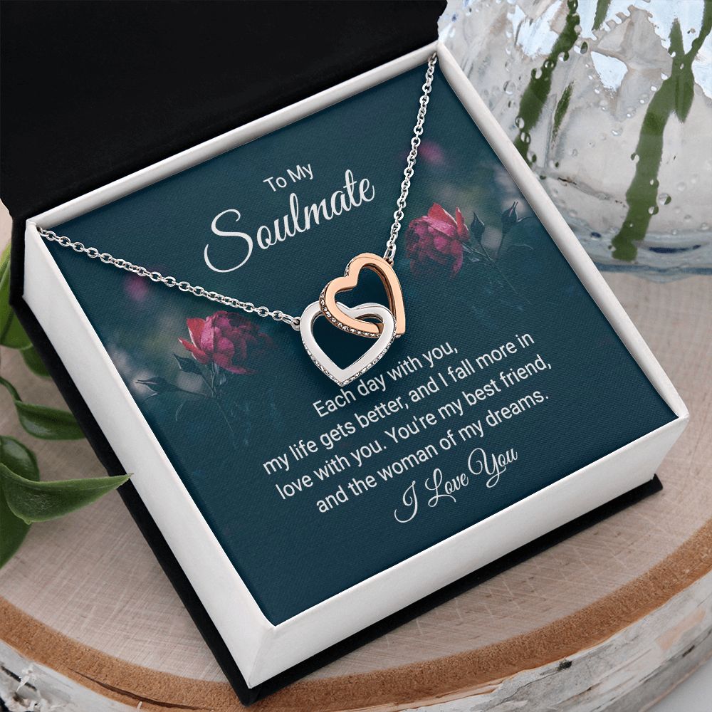 To My Soulmate Necklace for Women Birthday Christmas Jewelry Gifts For My Wife with Message Card Box Personalized Gift Present Pendant for Future Wife Soulmate Girlfriend Love 20 Interlocking Hearts Necklace