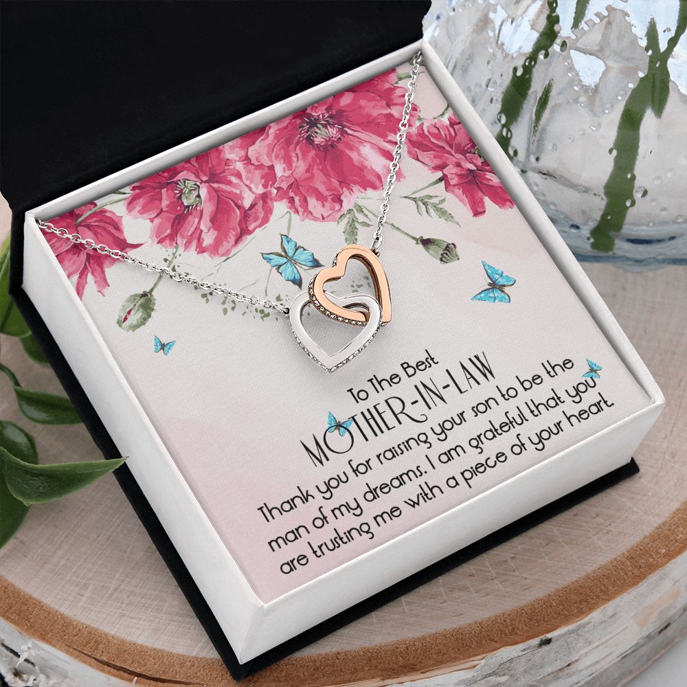 To The Best Mother In Law Necklace, Mother In Law Gifts, Mothers Day Gifts Necklace Interlocking Hearts Necklace
