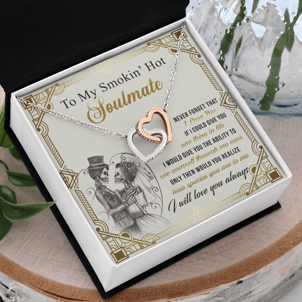 To My Smokin Hot Soulmate Necklace - Wife Gifts From Husband To My Wife Necklace, Gift for Her Romantic, Girlfriend Gifts Necklace for Wife from Men Includes Message Card and Gift Box 9 Interlocking Hearts Necklace