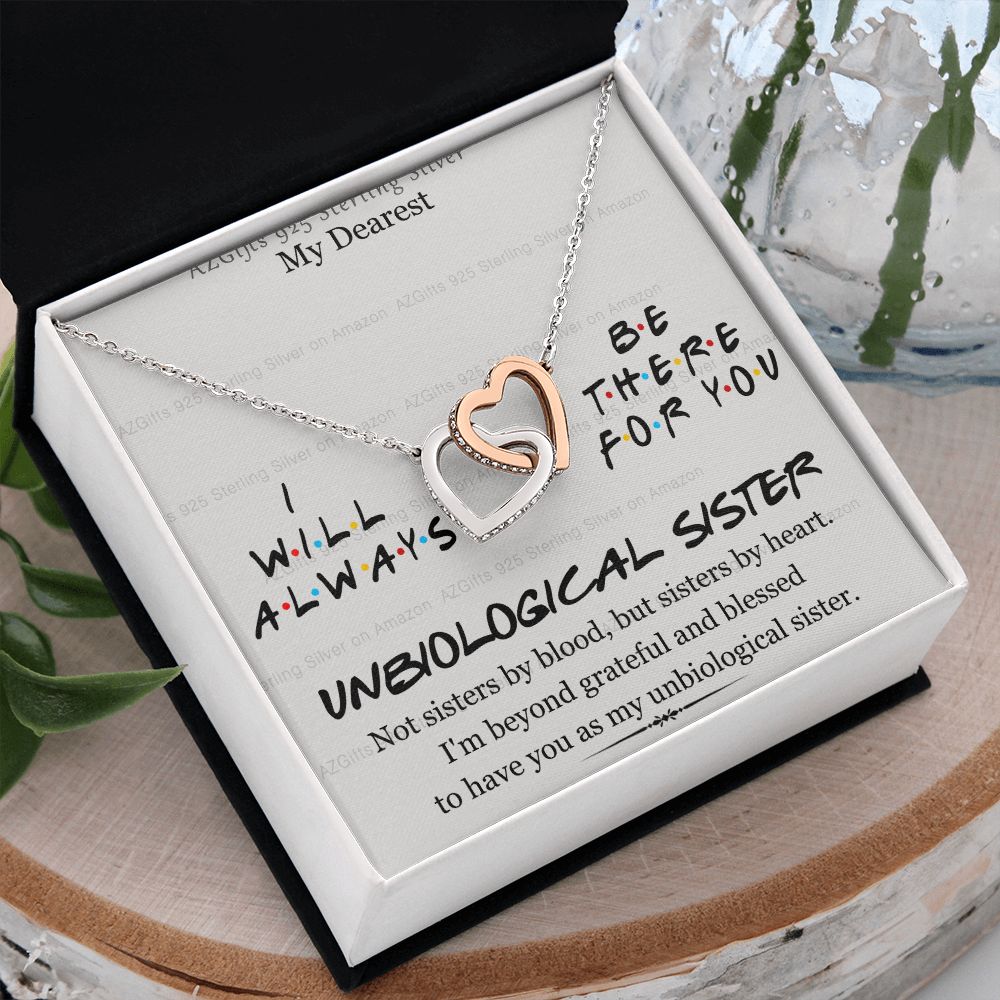 To My Unbiological Sister Necklace Pendant Gift for Soul Sister Unbiological Sister Gift for Women Girls My Unbiological Sister Jewelry Birthday Gift Idea 301 Interlocking Hearts Necklace