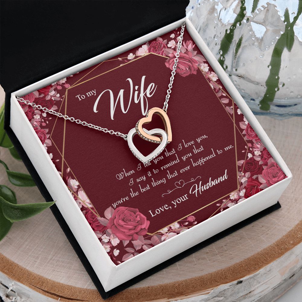 To My Wife Necklace Pendant Gift From Husbnd Habby Birthday Jewelry with Message Card and Gift Box. Wife Necklace Gift for Wife from Husband Valentine's Day Gift For Wife Future Wife Interlocking Hearts Necklace