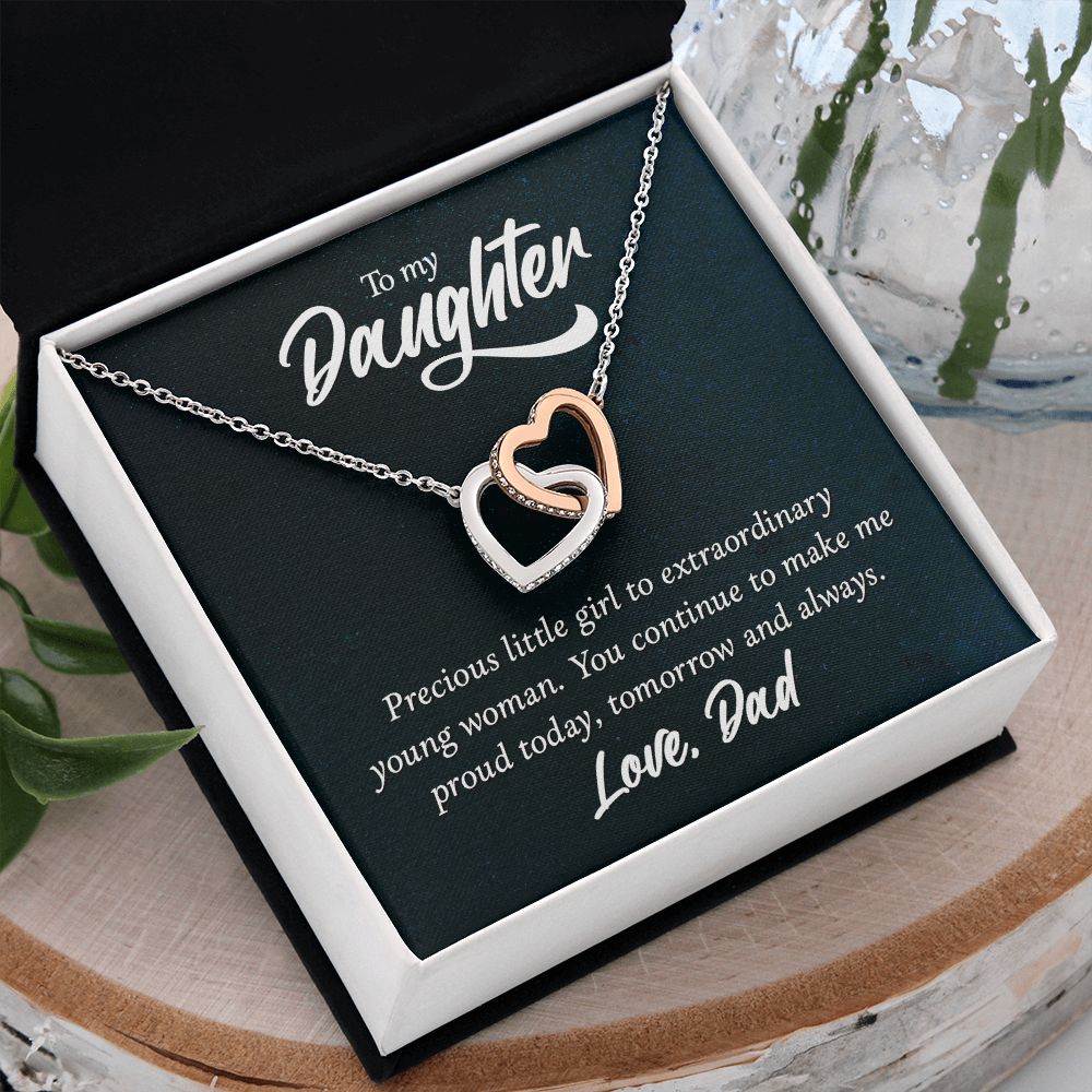 To My Daughter Necklaces Pendants - Father and Daughter Necklace - Gift from Daddy - Luxury Necklace Silver On Birthday, Anniversary - Includes Gift Box Interlocking Hearts Necklace
