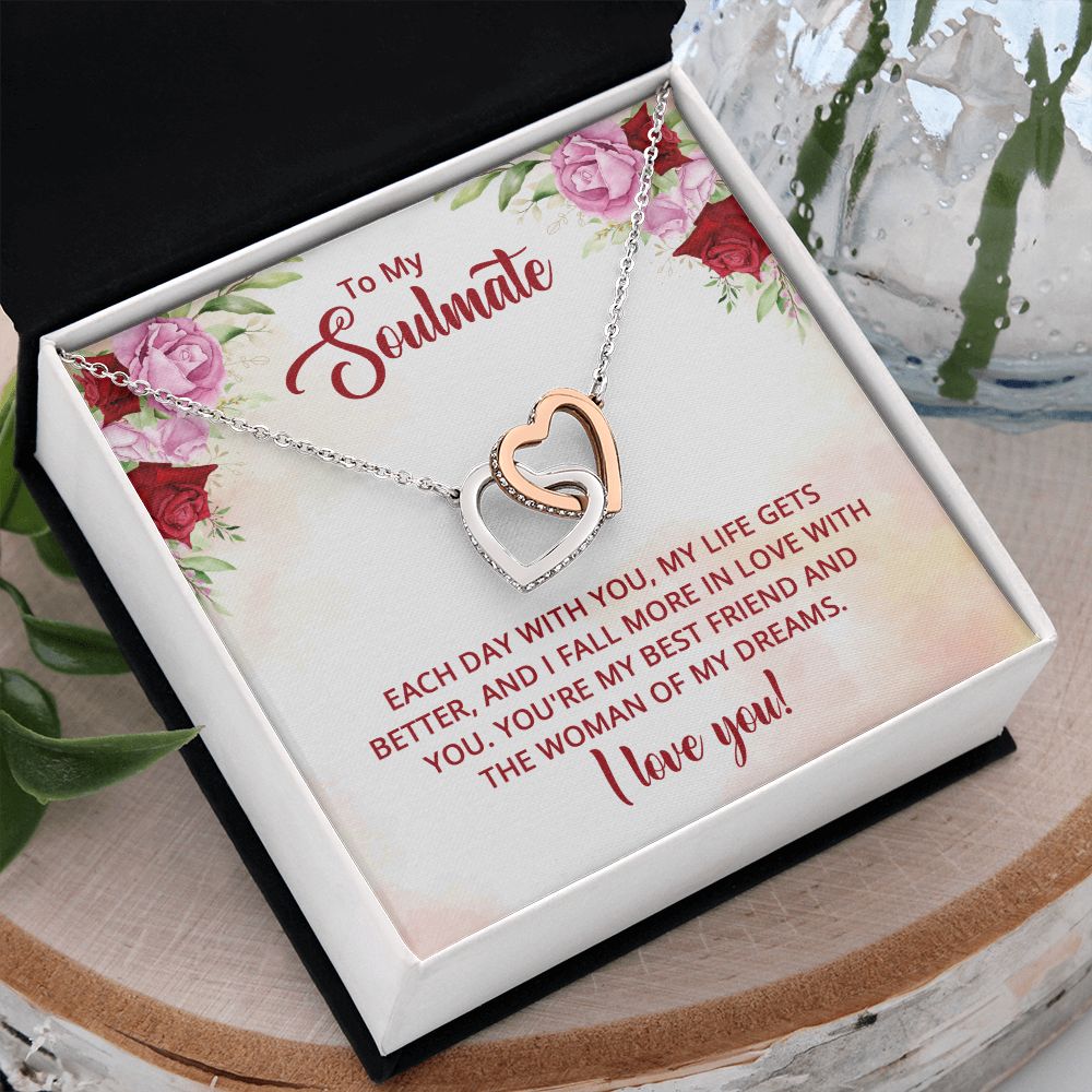 To My Soulmate Necklace for Women Birthday Christmas Jewelry Gifts For My Wife with Message Card Box Personalized Gift Present Pendant for Future Wife Soulmate Girlfriend Love 11 Interlocking Hearts Necklace