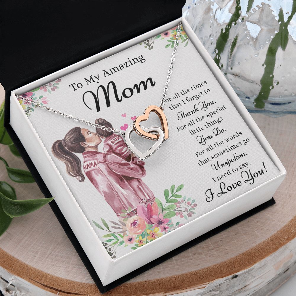 Mom Necklace Gifts for Mom from Daughter to Mom Gifts for Mothers Day from Daughter, To My Mom Necklace from Daughter to Mom Birthday Gifts Necklace with Message Card and Gift Box2240 Interlocking Hearts Necklace