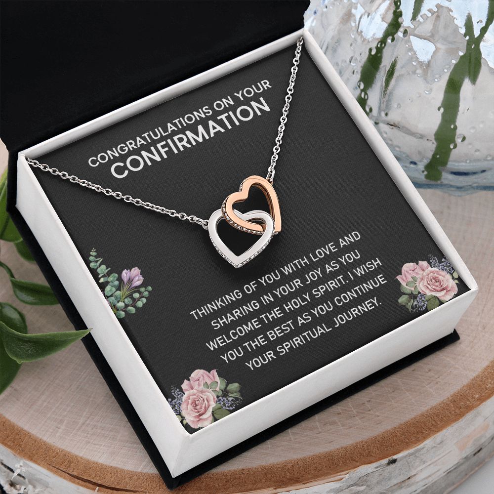 Congratulations On Your Confirmation Love Knot Necklace, Confirmation Gift Interlocking Hearts Necklace
