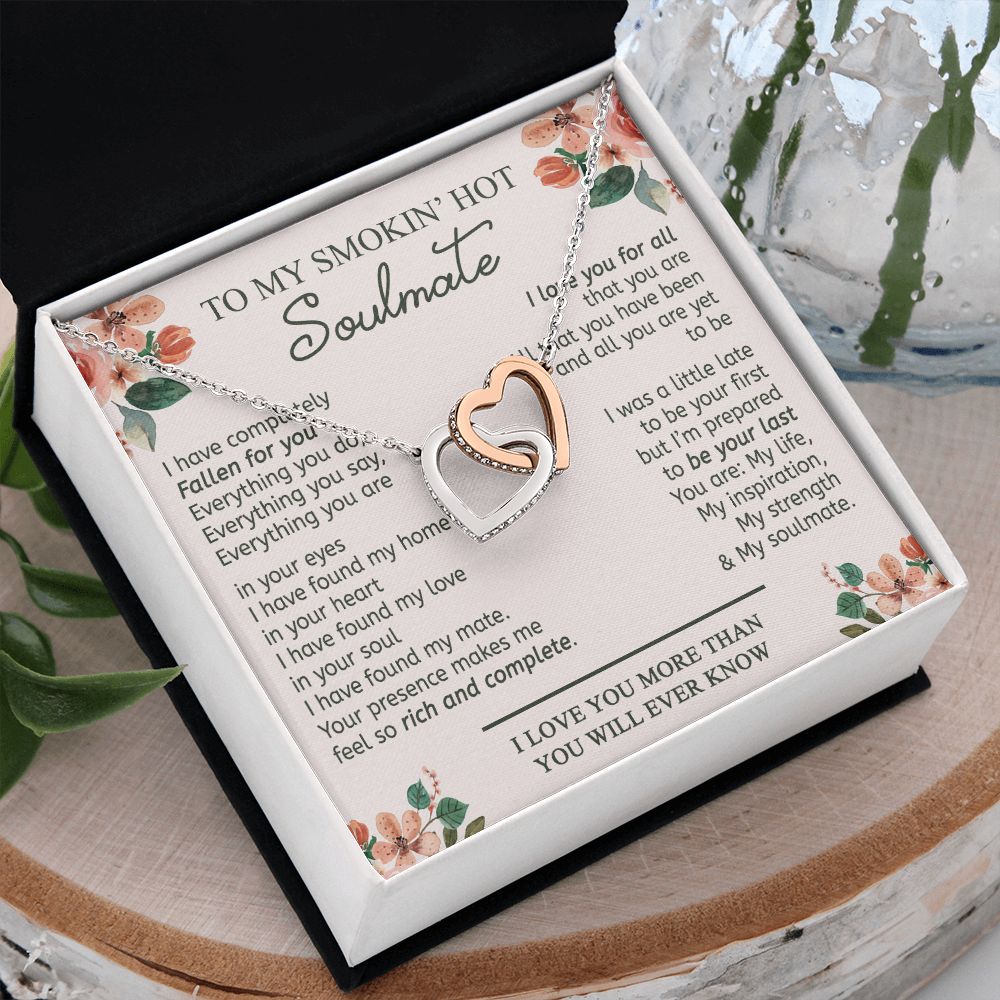To My Smokin Hot Soulmate Necklace - Wife Gifts From Husband To My Wife Necklace, Gift for Her Romantic, Girlfriend Gifts Necklace for Wife from Men Includes Message Card and Gift Box 20 Interlocking Hearts Necklace