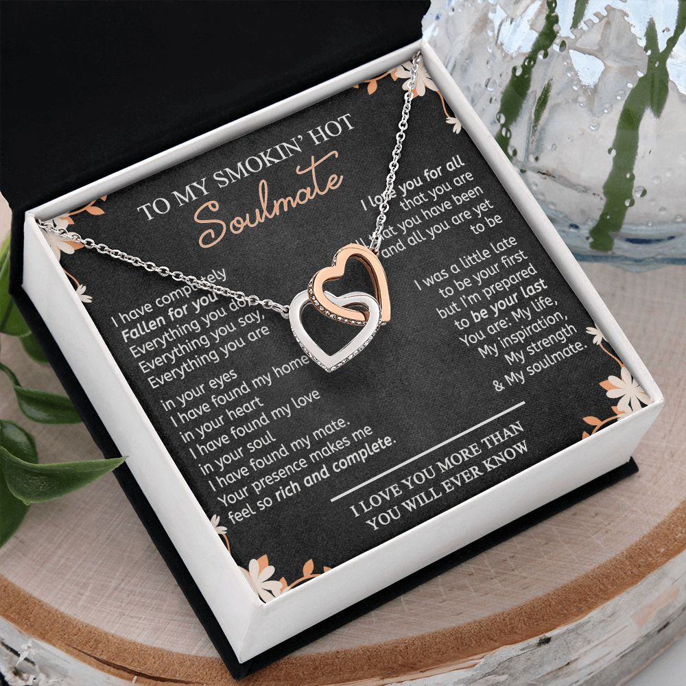 To My Smokin Hot Soulmate Necklace - Wife Gifts From Husband To My Wife Necklace, Gift for Her Romantic, Girlfriend Gifts Necklace for Wife from Men Includes Message Card and Gift Box 10 Interlocking Hearts Necklace