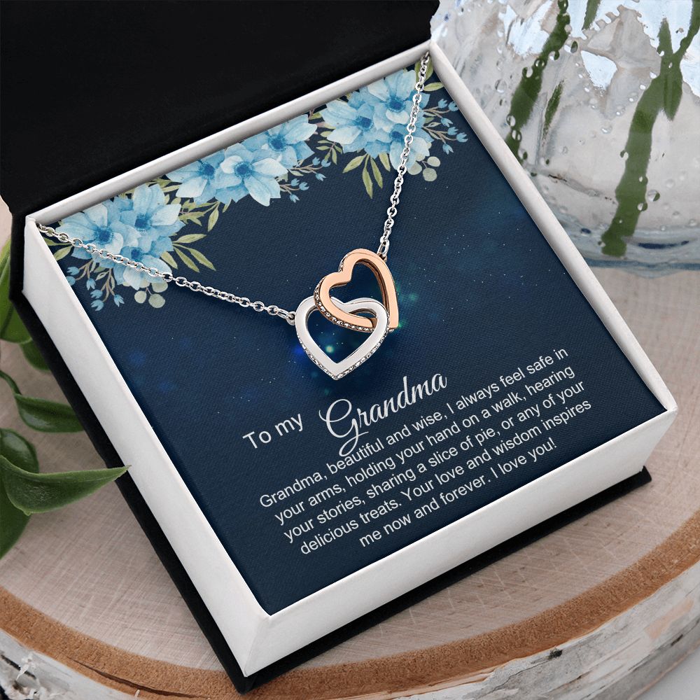 To My Grandma Necklace, Gift for Grandmother Necklace, Mothers Day Gift For Grandma Nana, Grandma Jewelry From Grandchildren GrandKids , Jewelry Box Gift For Grandma Grandmother2 Interlocking Hearts Necklace
