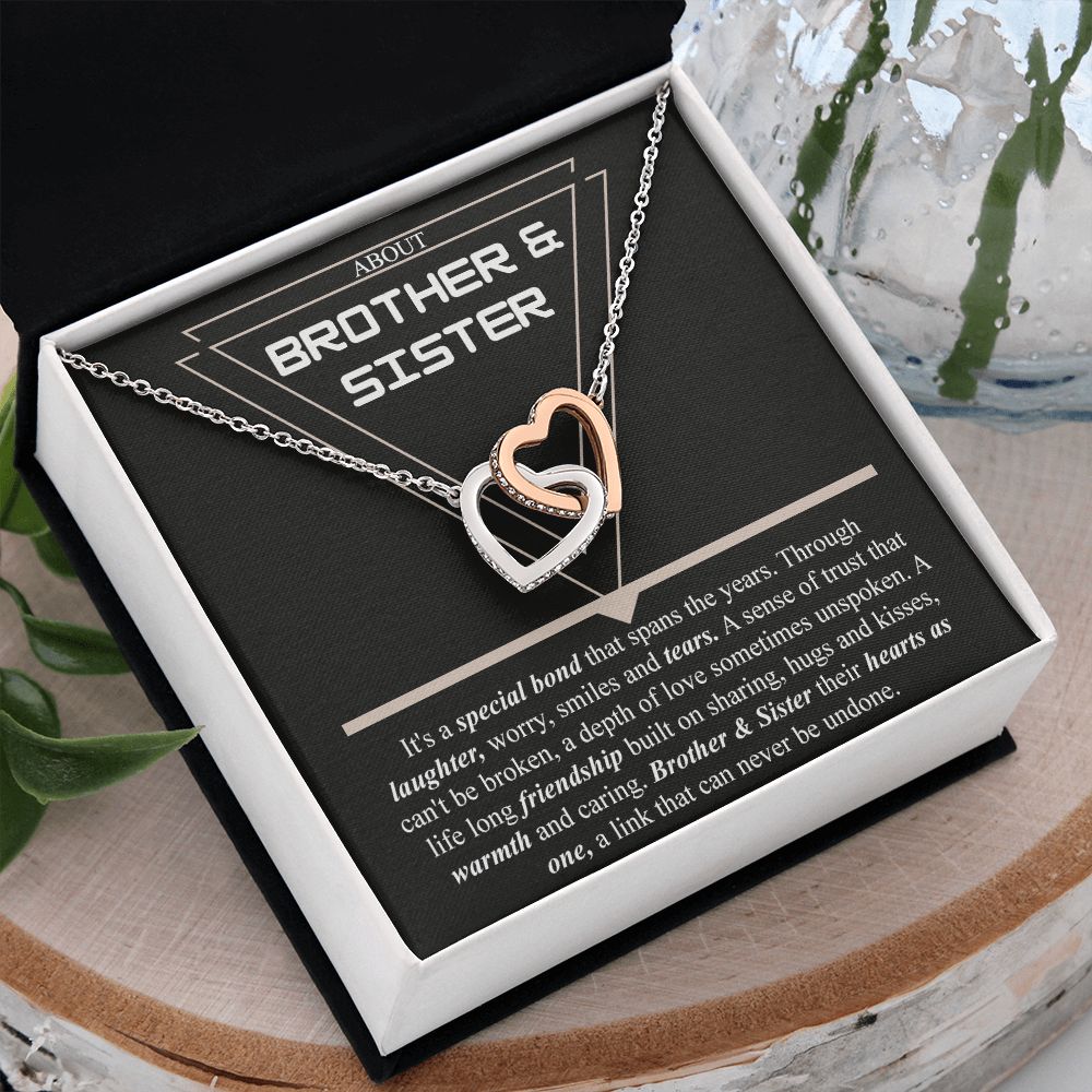 Brother & Sister Gift Necklace Cuban Link Chain Necklace Gift From Sister to Bro Interlocking Hearts Necklace