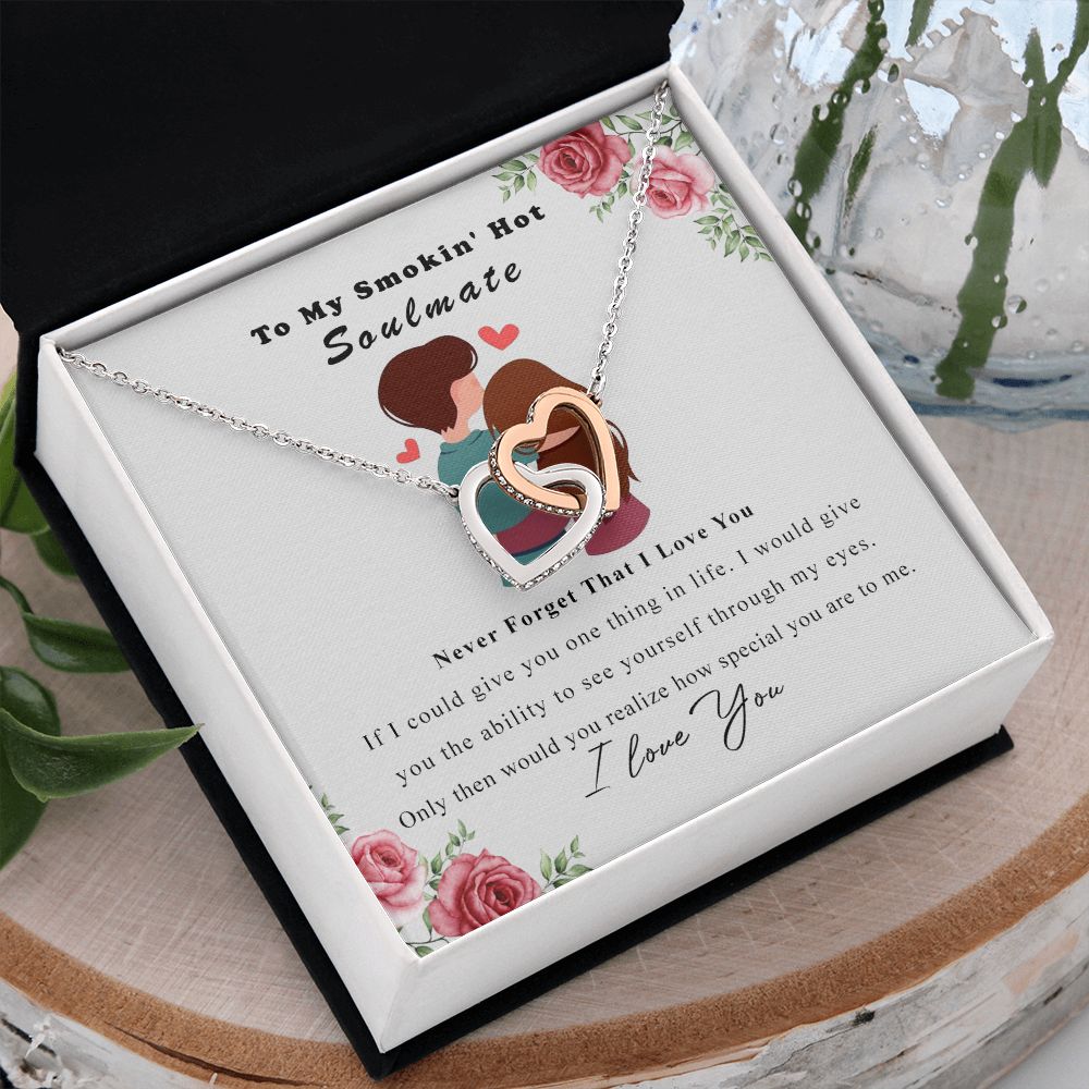 To My Smokin Hot Soulmate Necklace - Wife Gifts From Husband To My Wife Necklace, Gift for Her Romantic, Girlfriend Gifts Necklace for Wife from Men Includes Message Card and Gift Box Interlocking Hearts Necklace