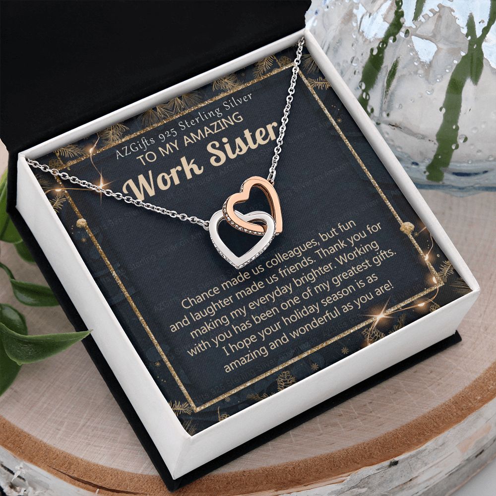 To My Work Sister Necklace Gift for Colleague Christmas Necklace for Work Sister from Co-Worker Christmas Pendant Gift for Colleague Christmas Jewelry Gift for Her Women 301 Interlocking Hearts Necklace