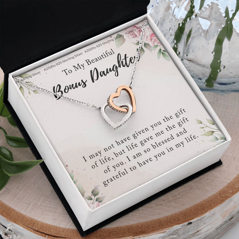 Personalized Gift - To My Bonus Daughter - Interlocking Hearts Necklace, Step daughter, Adopted daughter, daughter in law gift, future daughter, from step dad Interlocking Hearts Necklace