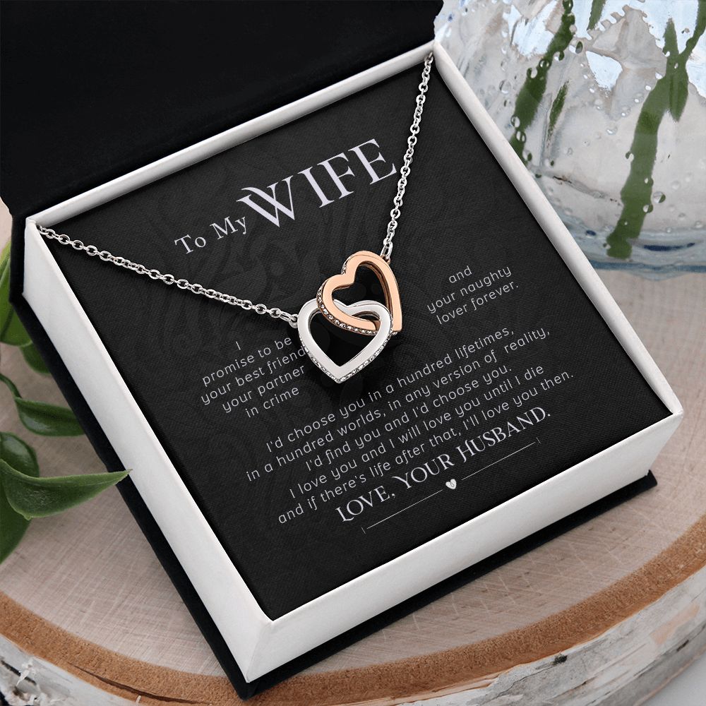 To My Wife Necklace Pendant Gift From Husband I'll Love You Then With Message Card and Gift Box. Valentine's Day Gift For Wife Future Wife Interlocking Hearts Necklace