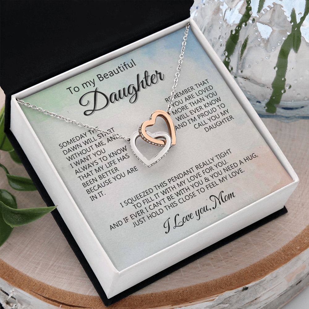 Jewelry Pendant Present for Daughter, To My Daughter Gift Necklace from Mom, Mother Daughter Gift Ideas, Birthday Christmas Gift Graduation Gifts for Daughters, Mother and Daughter Necklace 14 Interlocking Hearts Necklace