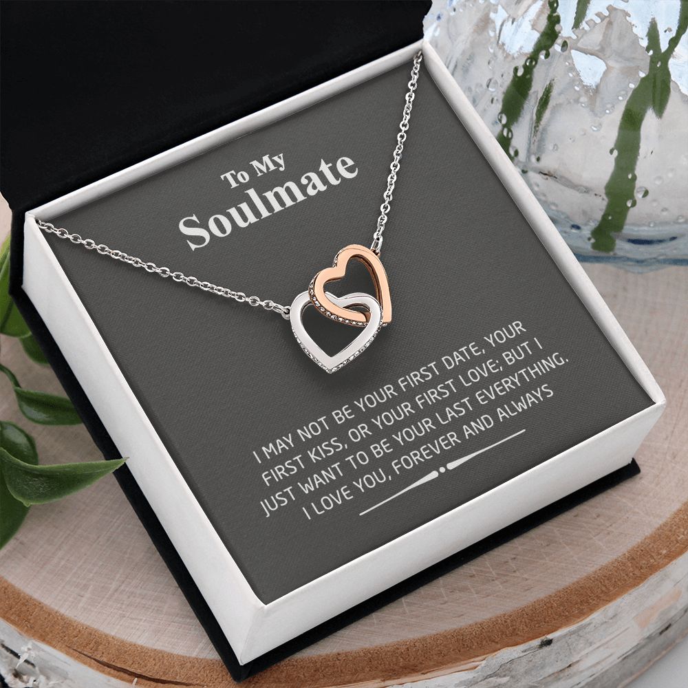To My Soulmate Necklace for Women Birthday Valentines Day Jewelry Gifts For My Wife with Message Card Box Personalized Gift Present Pendant for Future Wife Soulmate Girlfriend Love 2 Interlocking Hearts Necklace