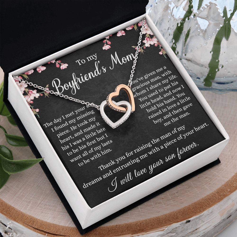 To My Boyfriends Mom Necklace - Jewelry Gifts For Boyfriends Mom, Mothers Day Gifts For Boyfriend'S Mom, To My Boyfriends Mom Gifts On Birthday,Mothers Day Thanksgiving, Valentines Interlocking Hearts Necklace
